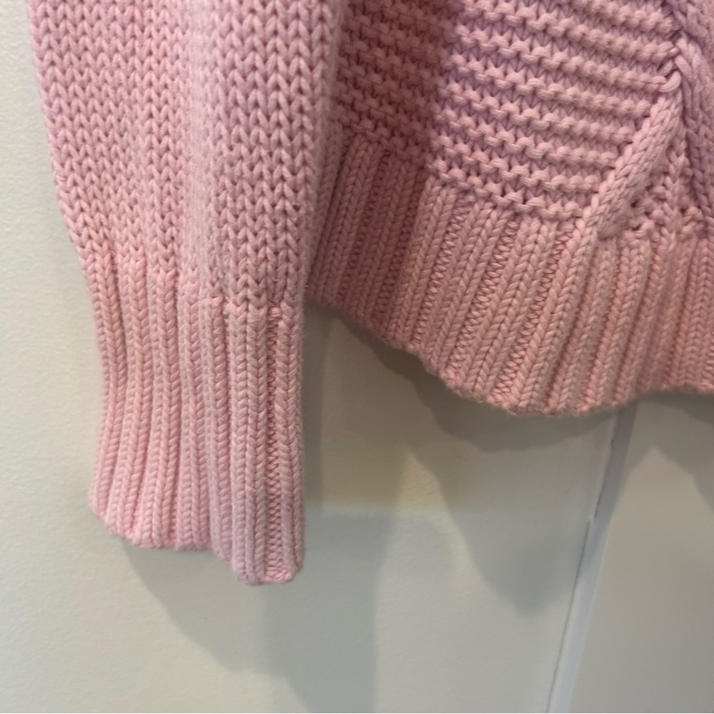 Lands' End Drifter Cable Knit Sweater Pink 100% Baumwolle Cotton Warm Large - Picture 4 of 7